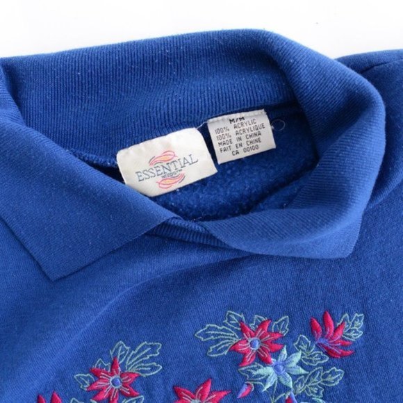 Vintage Essentials Needs  Blue Floral Design Grandmacore Long Sleeve Sweater - Picture 10 of 10
